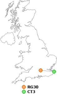 map showing distance between RG30 and CT3