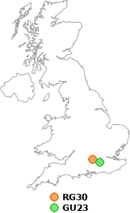 map showing distance between RG30 and GU23