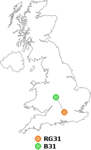 map showing distance between RG31 and B31