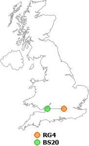 map showing distance between RG4 and BS20