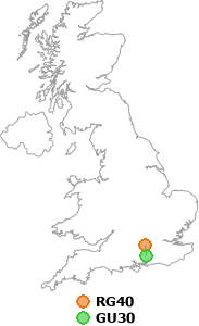 map showing distance between RG40 and GU30