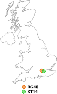 map showing distance between RG40 and KT14