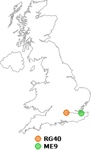 map showing distance between RG40 and ME9
