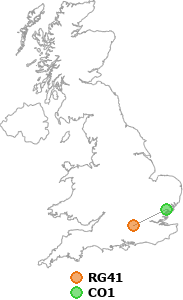 map showing distance between RG41 and CO1