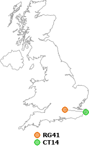 map showing distance between RG41 and CT14