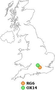 map showing distance between RG6 and OX14