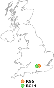 map showing distance between RG6 and RG14