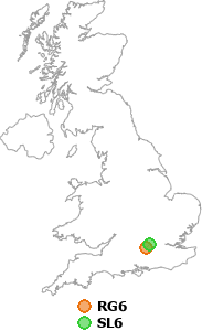 map showing distance between RG6 and SL6