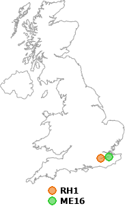 map showing distance between RH1 and ME16