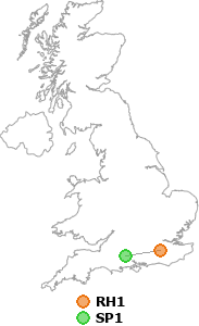 map showing distance between RH1 and SP1