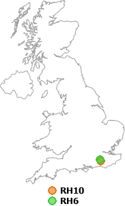 map showing distance between RH10 and RH6