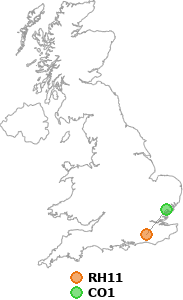 map showing distance between RH11 and CO1