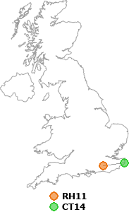 map showing distance between RH11 and CT14