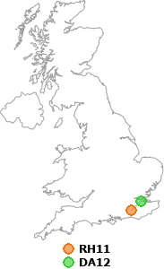 map showing distance between RH11 and DA12