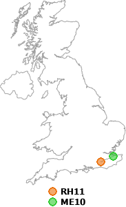 map showing distance between RH11 and ME10
