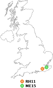 map showing distance between RH11 and ME15