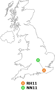 map showing distance between RH11 and NN11