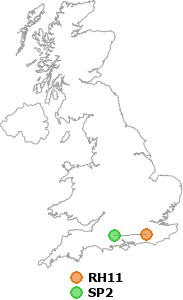 map showing distance between RH11 and SP2