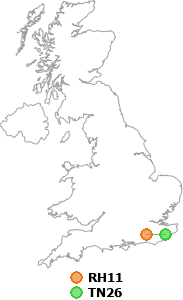 map showing distance between RH11 and TN26