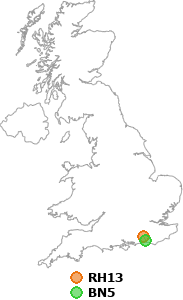 map showing distance between RH13 and BN5