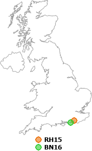 map showing distance between RH15 and BN16