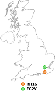map showing distance between RH16 and EC2V