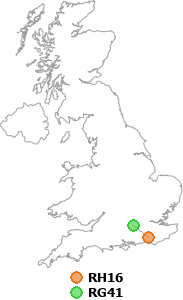 map showing distance between RH16 and RG41