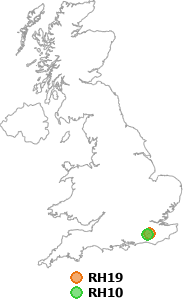 map showing distance between RH19 and RH10
