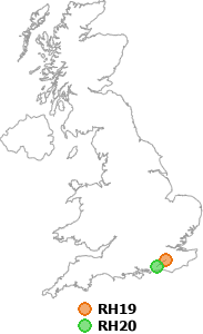 map showing distance between RH19 and RH20