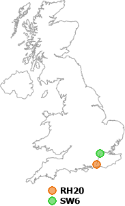 map showing distance between RH20 and SW6