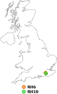 map showing distance between RH6 and RH10