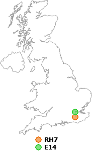map showing distance between RH7 and E14