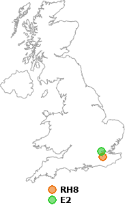 map showing distance between RH8 and E2