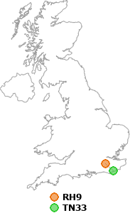 map showing distance between RH9 and TN33