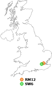 map showing distance between RM12 and SW6