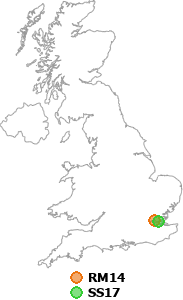 map showing distance between RM14 and SS17