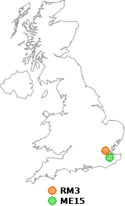 map showing distance between RM3 and ME15