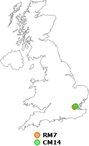 map showing distance between RM7 and CM14