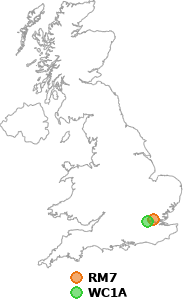 map showing distance between RM7 and WC1A