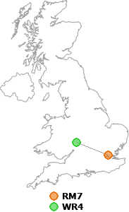 map showing distance between RM7 and WR4
