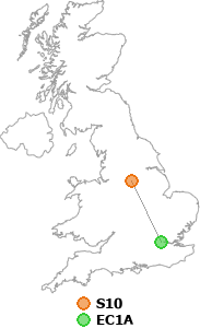 map showing distance between S10 and EC1A