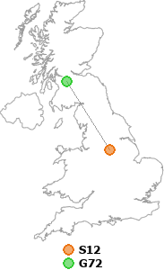 map showing distance between S12 and G72