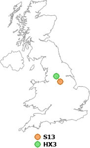 map showing distance between S13 and HX3