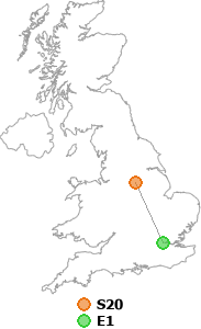 map showing distance between S20 and E1