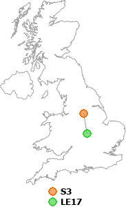 map showing distance between S3 and LE17