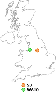 map showing distance between S3 and WA10