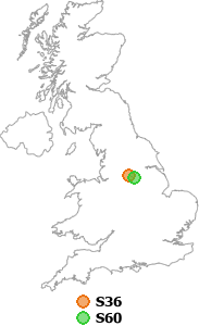 map showing distance between S36 and S60