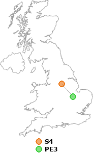 map showing distance between S4 and PE3