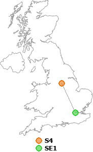 map showing distance between S4 and SE1