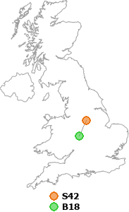 map showing distance between S42 and B18